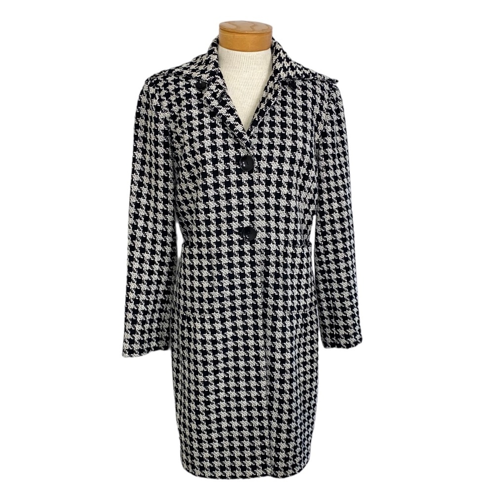 Focus 2000 Sz 12 Black & White Check Long Jacket Y2K Sophisticated Retro Chi